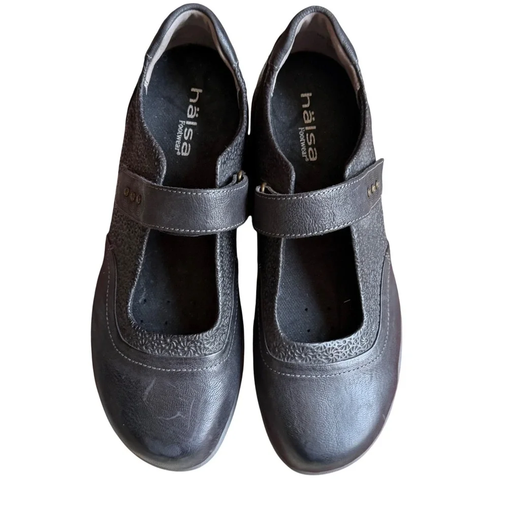 Halsa Aloe Embossed Mary Jane Comfort Shoes Womens 11W Black Leather Soft Casual